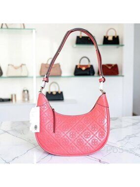 NEW!!!  AUTHENTIC TORY BURCH CORAL CRUSH MONOGRAM CRESENT HANDBAG